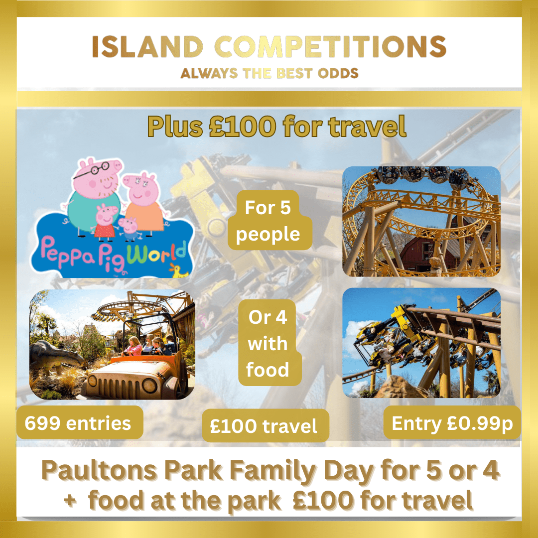 Paultons Park Family fun day for 5 or 4 and food + travel Island